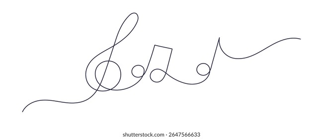 Nota musical. Vetor um sinal de linha contínua. Ilustração minimalista gráfica em estilo abstrato para a escola de música, apresentações de orquestra sinfônica. Traçado editável. Som de silêncio

