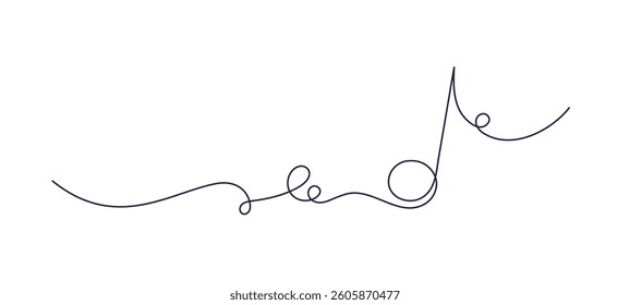 Music note. Vector one line sign. Graphic illustration in abstract style on transparent backdrop. Editable stroke. Simple melody, sound of silence