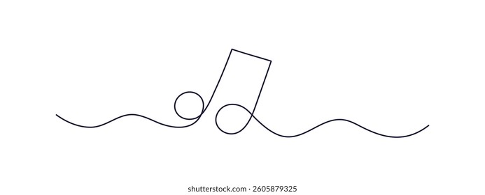 Music note. Vector one line sign. Graphic art illustration in abstract style on transparent backdrop. Editable stroke. Simple melody, sound of silence