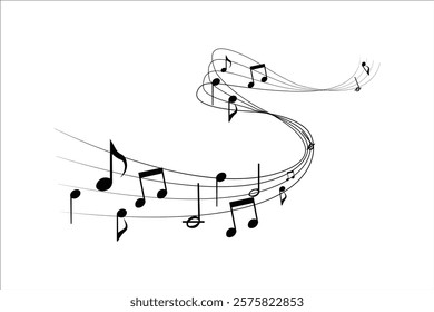 Music note wave and musical symbol line icon.