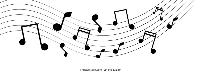  Music note waves icon song, melody or tune line or flat vector isolated on transparent background. Musical key trendy style symbol design element logo template for musical apps and website.