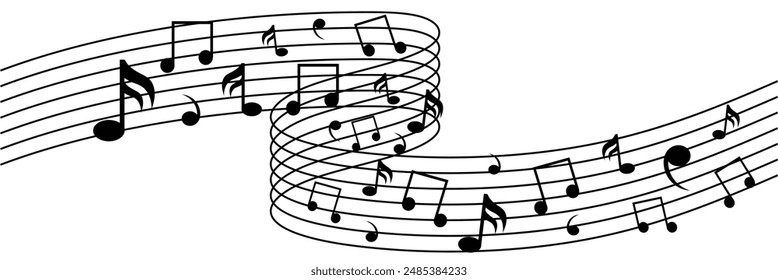 La nota musical ondea la canción del ícono, la melodía o la línea de la melodía o el Vector plano aislados sobre fondo blanco. Plantilla de logotipo de elemento de diseño de estilo de moda clave musical para App musicales y Sitio web.