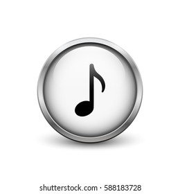 Music note white button with metal frame and shadow