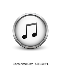Music note white button with metal frame and shadow