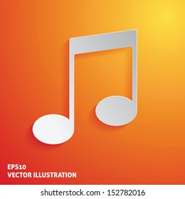 Music note white icon on orange background. Vector Illustration