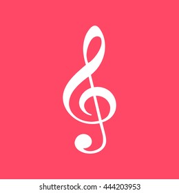 Music Note white icon on magenta color background. Eps-10.