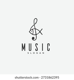 Nota de música con ideas de diseño de logotipo de pescado Vector de stock