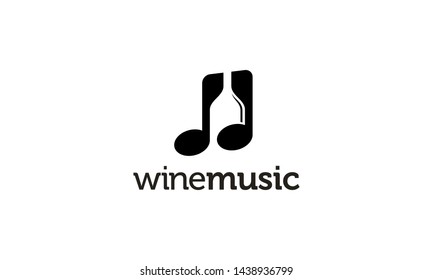 Music Note with Wine Bottle Negative Space Logo Design Inspiration