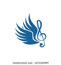 Music note wing logo vector design