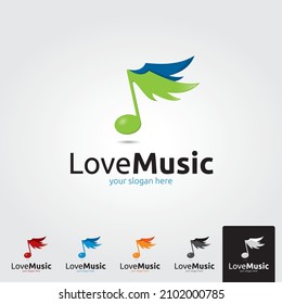 Music note wing logo vector design