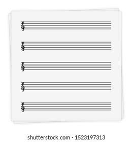 Music notebook sheet isolated on white background, vector illustration.
