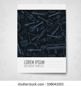 Music notebook template. Hand drawn.