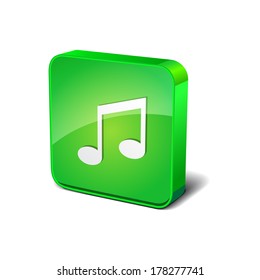 Music Notes 3d Rounded Square Green Vector Button Icon 