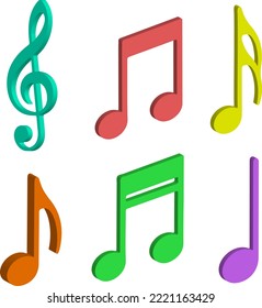 music notes 3d symbol icon set with fun color vector illustration