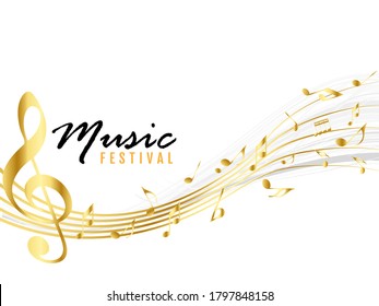 Music notes abstract. golden notes on  line wave background. Black G-clef and music notes isolated vector illustration Can be adapt to Brochure, Annual Report, Magazine, music poster.