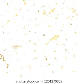 Music notes. Abstract musical background. Vector illustration. Golden musical notation. Gold notes symbols. Note value. Music staff.