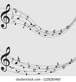 Music notes .Abstract musical background. Vector illustration. Mensural musical notation. Black notes symbols. Note value. Music staff.
