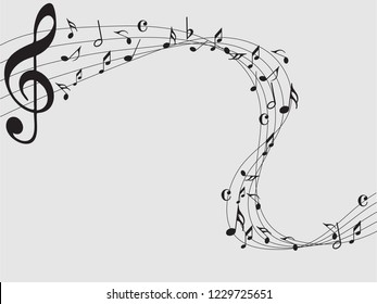 Music notes .Abstract musical background. Vector illustration. Mensural musical notation. Black notes symbols. Note value. Music staff.
