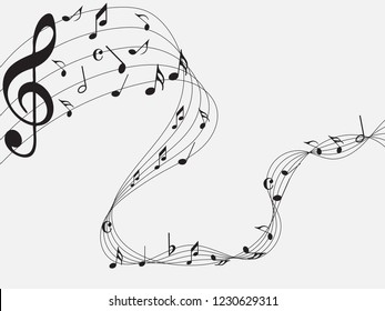 Music notes .Abstract musical background. Vector illustration. Mensural musical notation. Black notes symbols. Note value. Music staff.