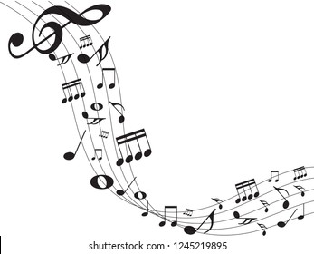 Music notes .Abstract musical background. Black Abstract music notes on line wave background. colorful music notes isolated vector illustration 