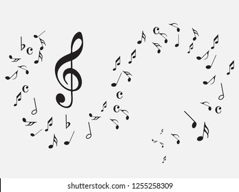 Music notes .Abstract musical background. Black Abstract music notes on line wave background. colorful music notes isolated vector illustration 