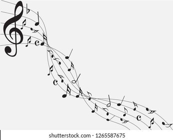 Music notes .Abstract musical background. Black Abstract music notes on line wave background. 