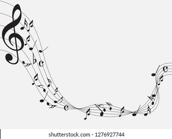 Music notes .Abstract musical background. Black Abstract music notes on line wave background. 