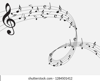 Music notes .Abstract musical background. Black Abstract music notes on line wave background. 