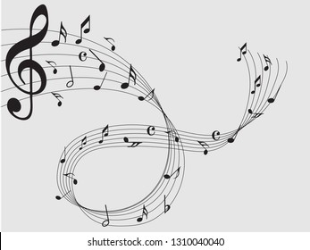 Music notes. Abstract musical background. Black Abstract music notes on line wave background. 