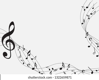 Music notes. Abstract musical background. Black Abstract music notes on line wave background. 