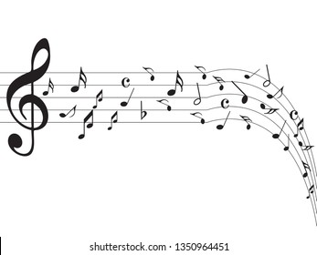 Music notes. Abstract musical background. Black Abstract music notes on line wave background. 