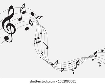 Music notes. Abstract musical background. Black Abstract music notes on line wave background. 