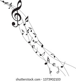 Music notes. Abstract musical background. Black Abstract music notes on line wave background. 