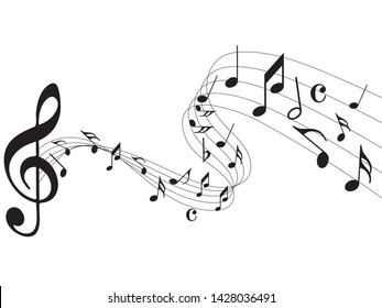 Music notes. Abstract musical background. Black Abstract music notes on line wave background. 