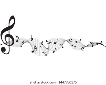 Music notes. Abstract musical background. Black Abstract music notes on line wave background. 