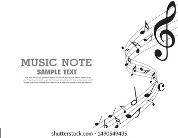 Music notes. Abstract musical background. Black Abstract music notes on line wave background. 