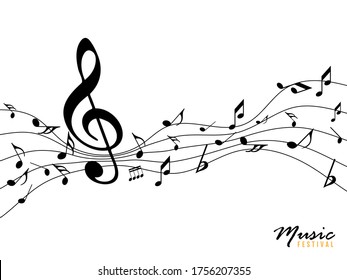 Notas musicales. Resumen de fondo musical. Black Abstract notas de música sobre el fondo de la onda en línea. 