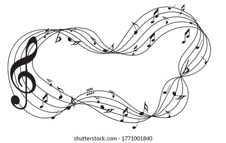 Music notes. Abstract musical background. Black Abstract music notes on line wave background. 