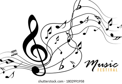 Notas musicales. Resumen de fondo musical. Black Abstract notas de música sobre el fondo de la onda en línea. 