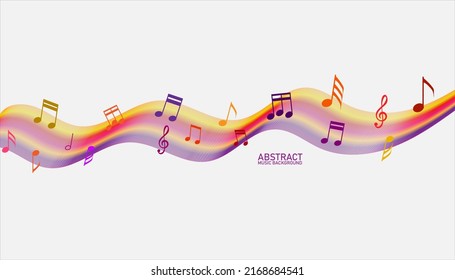 Music notes. Abstract musical background. Colorfull abstract music notes on line wave background.