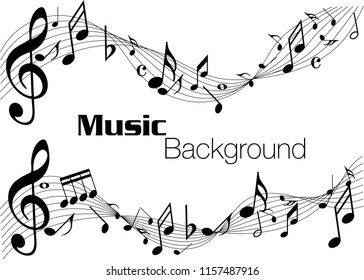 Music notes abstract. Music notes on rainbow line wave background. Black G-clef and music notes isolated vector illustration Can be adapt to Brochure, Annual Report, Magazine, music poster.