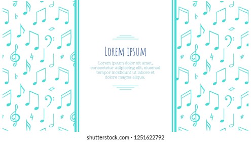 Music notes background. Banner template. Melody symbol. Black and wite llustration