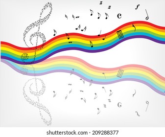 music notes background with bright rainbow