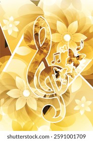 Music notes background. Colorful G-clef and music notes poster vector illustration