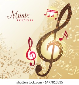 Music notes background. Festival instrument song sound stave treble clef vector illustration