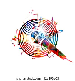 Music notes background with microphone