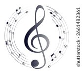 Music notes background, round musical pattern, vector illustration.