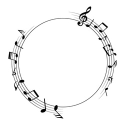 Music Notes Background, Round Musical Frame, Vector Illustration.