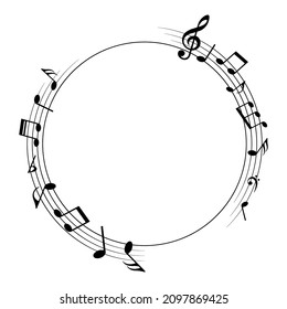 Music notes background, round musical frame, vector illustration. - Shutterstock ID 2097869425