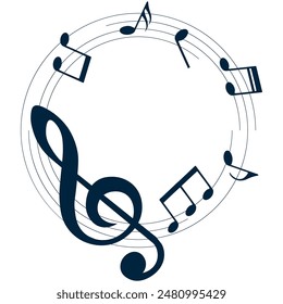 Music notes background, round musical frame, vector illustration.